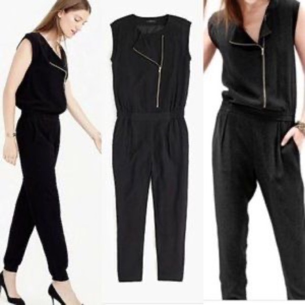 J Crew Asymmetric Zip Black Jumpsuit Sz 2P